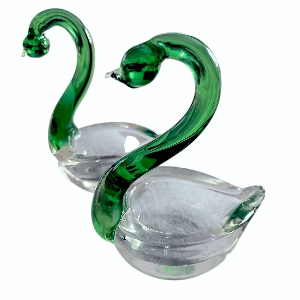 Vintage pair of Art Glass Swan / Duck Dish